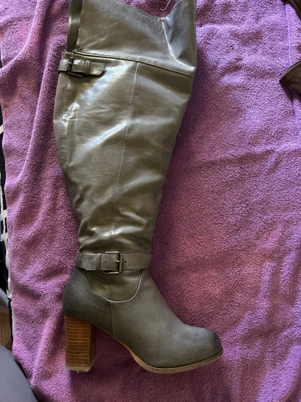 Gray knee high boots